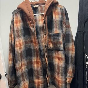 BiBi Women's Plaid Hoodie Sweatshirt - Black, Brown, Orange